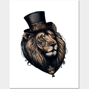 Lion wearing top hat Posters and Art